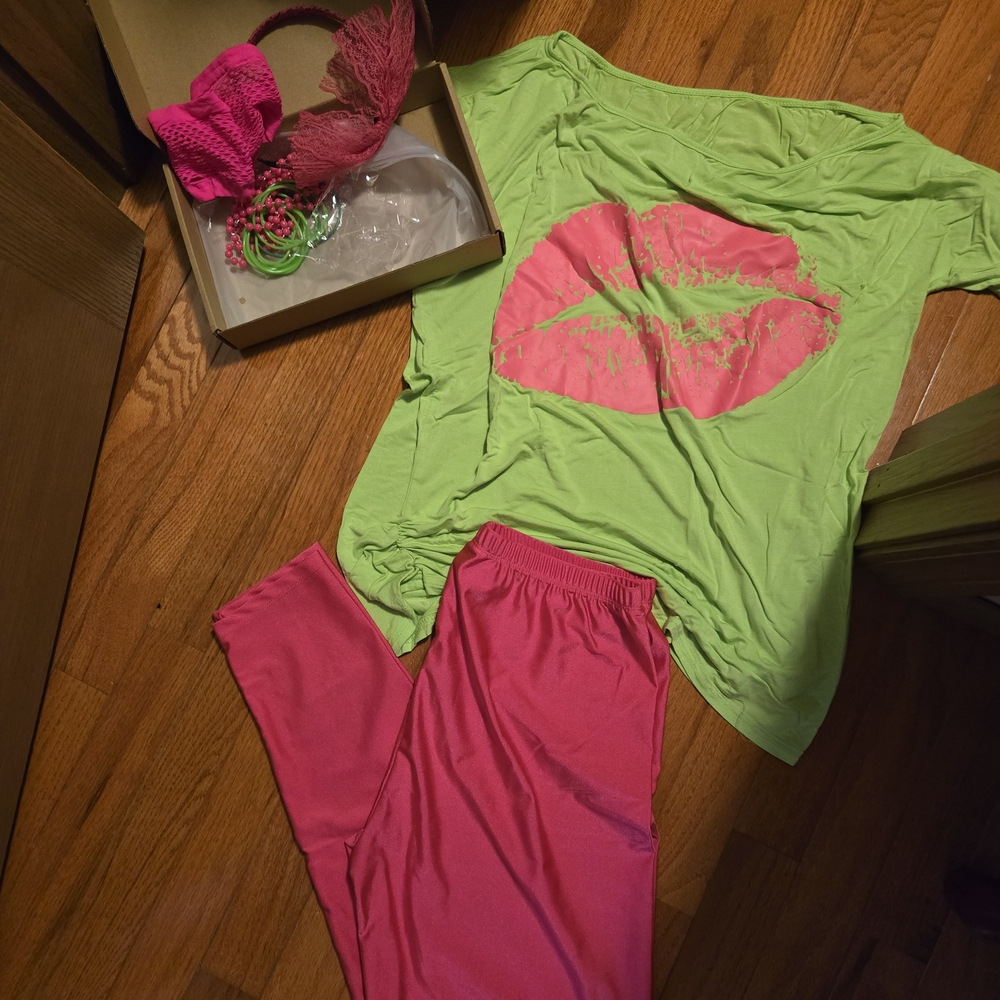 Vibrant Pink and Green Women's 80's Costume Set